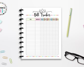 Bill Tracker Planner Printable, Bill Planner, Budget, INSTANT DOWNLOAD, Full Page, Half Page, 8.5&quot;x11&quot;, Classic Happy Planner, A4, A5