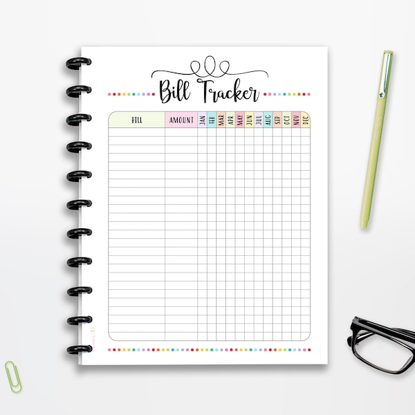 Bill Tracker Planner Printable, Bill Planner, Budget, INSTANT DOWNLOAD, Full Page, Half Page, 8.5"x11", Classic Happy Planner, A4, A5