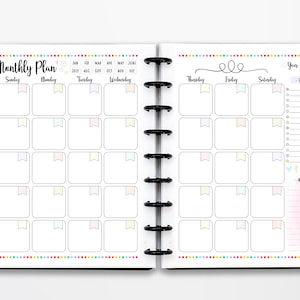 Planificador mensual de 2 páginas, inicio en domingo, organizador mensual, descarga instantánea, líneas de corte, media página, 8,5 x 11, planificador clásico Happy Planner, A4, A5