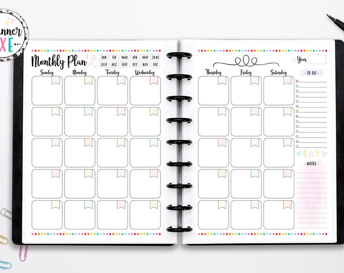 Monthly Planner 2 Page Spread, Sunday Start, Monthly Organizer, INSTANT ...