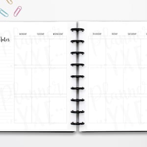 Modelo de planejador vertical semanal clássico e feliz, LINHAS DE CORTE, início de domingo a segunda-feira incluído, DOWNLOAD INSTANTÂNEO, encarte de planejador em branco, para impressão