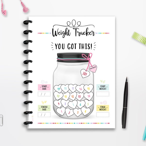 20LB Weight Loss Tracker Printable, INSTANT DOWNLOAD, Cutlines, Motivation, Planner Insert, A4, A5, Half Page, 8.5x11, Classic Happy Planner
