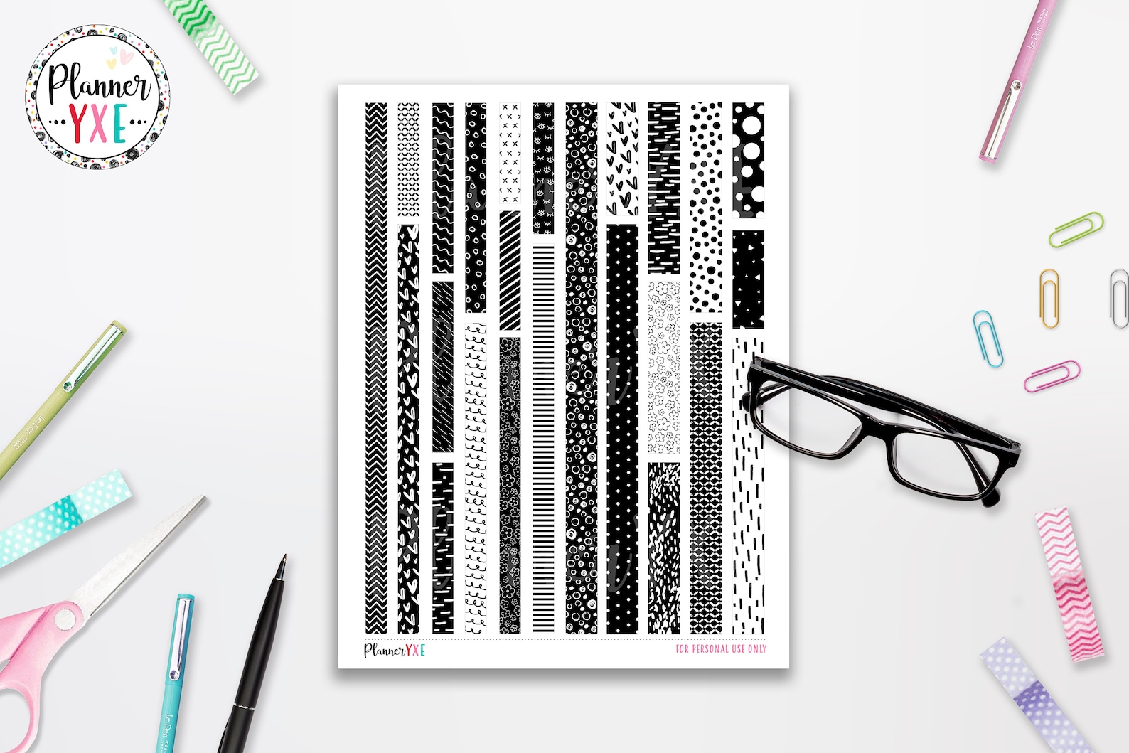 black-and-white-washi-tape-printable-instant-download-etsy