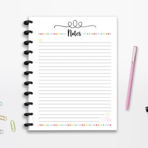 Notas imprimibles, Página de escritura, Lista de verificación, DESCARGA INSTANTE, Motivación, Inserción del planificador, Media página, 8,5"x11", HP clásico, A4, A5