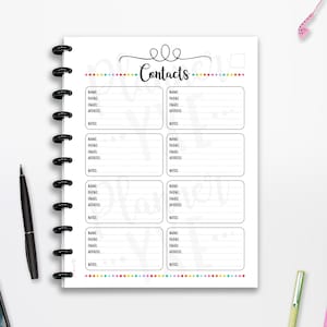 Contact List Planner Printable,  INSTANT DOWNLOAD, Planner Insert, Full Page Planner Insert, 8.5"x11" Planner