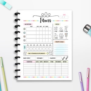 Fitness Planner Tracker, Exercise log, INSTANT DOWNLOAD, CUTLINES,  Half Page, 8.5x11, Classic Happy Planner, A4, A5, Printable Planner