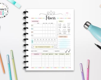 Fitness Planner Tracker, Exercise log, INSTANT DOWNLOAD, CUTLINES,  Half Page, 8.5x11, Classic Happy Planner, A4, A5, Printable Planner