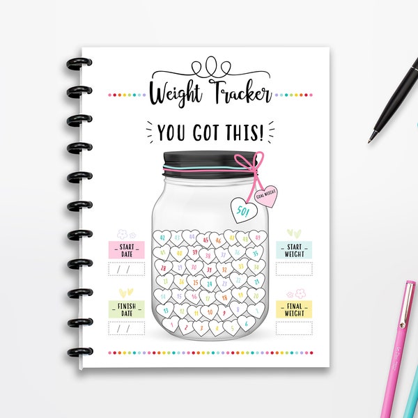 Weight Loss Tracker Printable, INSTANT DOWNLOAD, Cutlines, Planner Insert, Full Page Planner Inserts, 8.5"x11", Classic Happy Planner