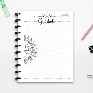 Registro de gratitud, Agradecido, DESCARGA INSTANTE, Motivación, Inserción del planificador, Página completa, 8.5x11, 1/2 página, Planificador feliz clásico, A4, A5, Imprimible