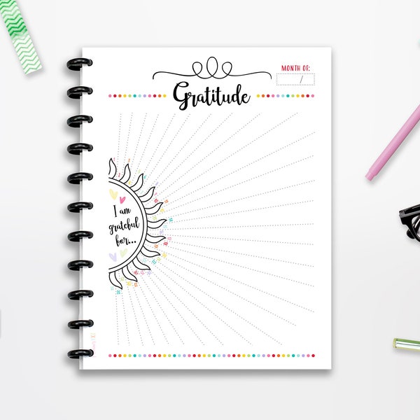 Gratitude Log, Grateful, INSTANT DOWNLOAD, Motivation, Planner Insert, Full Page, 8.5x11, 1/2 Page, Classic Happy Planner, A4, A5, Printable