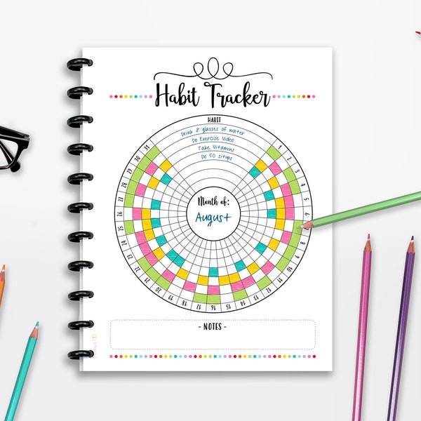 Habit Tracker Printable, Task Tracker, Cutlines, INSTANT DOWNLOAD, Motivation, Planner Insert, Half Page, Classic Happy, 8.5"x11", A4, A5