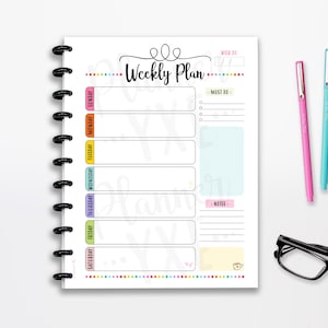 Weekly Planner Printable, Sunday Start, INSTANT DOWNLOAD, CUTLINES,  Weekly Organizer, Half Page, 8.5x11, Classic Happy Planner, A4, A5