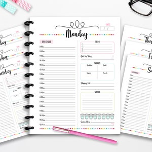 Planificador diario imprimible, DESCARGA INSTANTE, Organizador del día, Inserciones del planificador diario, Planificador feliz clásico, 8,5"x11", A5, Planificador para estudiantes