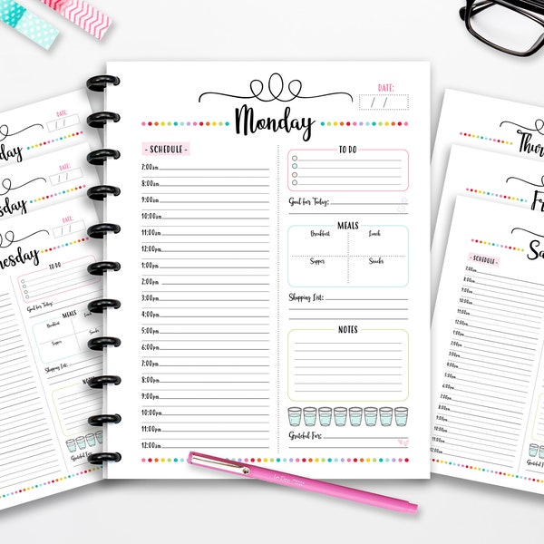 Daily Planner Printable, INSTANT DOWNLOAD, Day Organizer, Daily Planner Inserts, Classic Happy Planner, 8.5"x11", A5, Student Planner