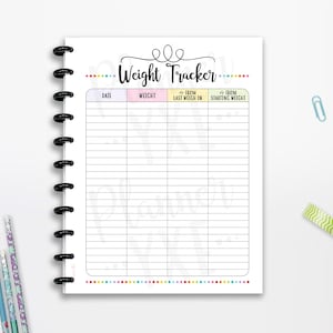 Weight Tracker Printable, INSTANT DOWNLOAD, Cutlines, Planner Insert, Full Page Planner Inserts, 8.5"x11", Classic Happy Planner