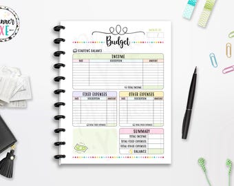 Monthly Budget Planner Printable, Budget Tracker, INSTANT DOWNLOAD, Full Page, Half Page, 8.5"x11", Classic Happy Planner, A4, A5
