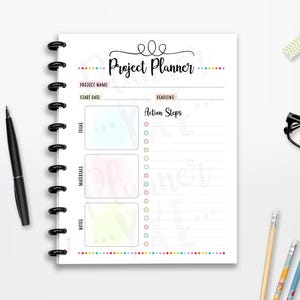 Project Planner Printable, Task Planner, Cutlines, INSTANT DOWNLOAD, Motivation, Planner Insert, Half Page, 8.5"x11", Classic HP, A4, A5