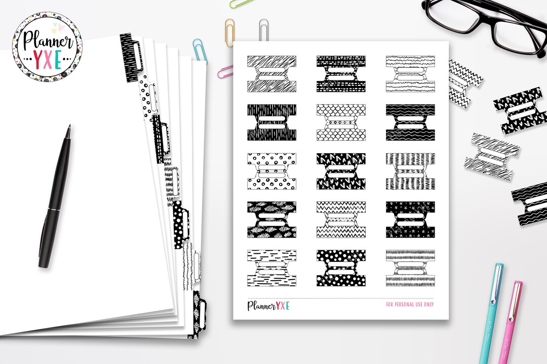 Black and White Planner Tabs Printable, INSTANT DOWNLOAD, Planner Insert, Full Page Planner Tabs ...