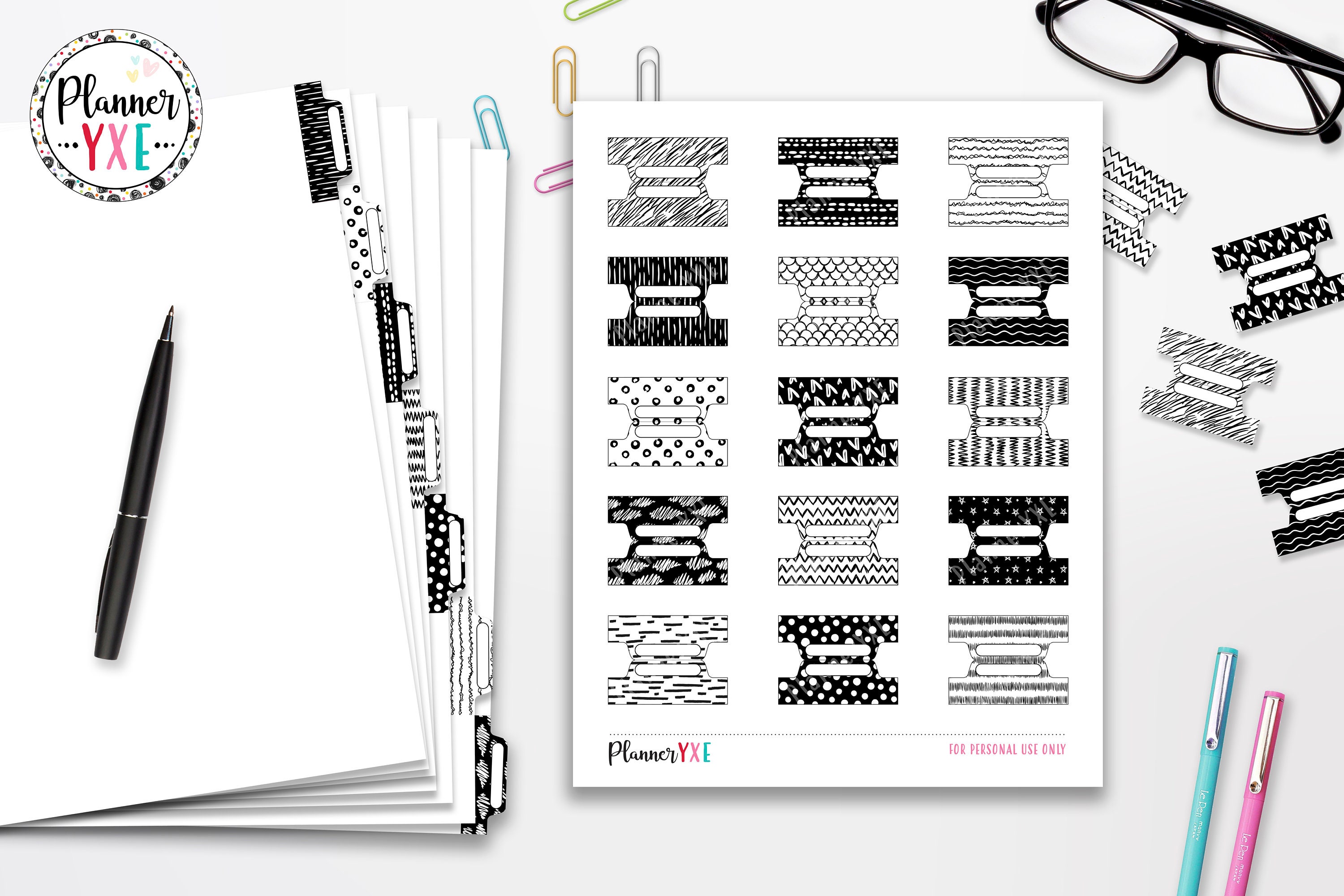 Black and White Planner Tabs Printable INSTANT DOWNLOAD | Etsy