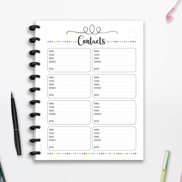 Contact List Planner Printable, Address List, Phone List, INSTANT DOWNLOAD, Planner Insert, Full Page Planner Insert, 8.5"x11" Planner