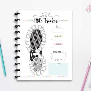 Mile Tracker, Registro de carrera, Registro de caminata, Inserción del planificador, CUTLINES, Media página, 8,5"x11", Planificador feliz clásico, A4, A5, Planificador imprimible