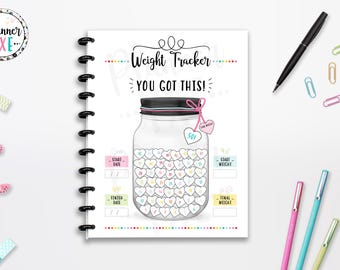 Gewichtsverlust Tracker Printable, sofortiger DOWNLOAD, Schnittlinien, Planereinlage, ganzseitiger Kalendereinlagen, 8,5 "x 11", klassischer Happy Planer