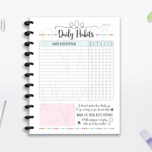Daily Habit Tracker Printable, INSTANT DOWNLOAD, CUTLINES, 8.5"x11" Planner, Half Page, 8.5x11, Classic Happy Planner, A4, A5