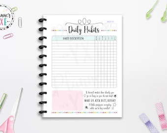 Rastreador de hábitos diários para impressão, DOWNLOAD INSTANTÂNEO, LINHAS DE CORTE, Planejador 8,5" x 11", Meia página, 8,5x11, Planejador clássico e feliz, A4, A5