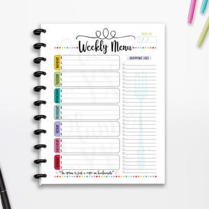 Weekly Menu Planner Printable, INSTANT DOWNLOAD, Motivation, Planner Insert, Full Page Planner Insert, 8.5"x11" Planner, Cutlines