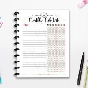 Lista de tareas mensuales imprimible, rastreador de tareas, lista de verificación, descarga instantánea, motivación, inserto de planificador, media página, 8.5" x 11", HP clásico, A4, A5