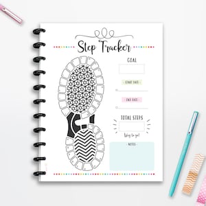 Rastreador de pasos, Registro de pasos, DESCARGA INSTANTE, Inserción del planificador, CUTLINES, Media página, 8.5"x11", Planificador feliz clásico, A4, A5, Planificador imprimible