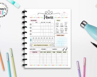 Fitnessplanner-tracker, trainingslogboek, INSTANT DOWNLOAD, CUTLINES, halve pagina, 8,5 x 11, Classic Happy planner, A4, A5, afdrukbare planner