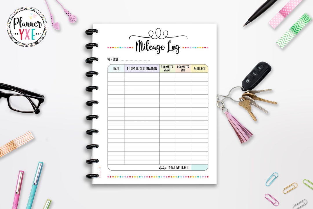 Mileage Log Planner Printable, Mileage Form, INSTANT DOWNLOAD, Planner Insert, Full Page Planner ...