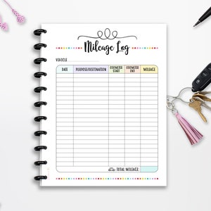 Mileage Log Planner Printable, Mileage Form, INSTANT DOWNLOAD, Planner Insert, Full Page Planner Insert, 8.5"x11" Planner, Cutlines