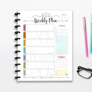 Weekly Planner Printable, Monday Start, INSTANT DOWNLOAD, CUTLINES,  Weekly Organizer, Half Page, 8.5x11, Classic Happy Planner, A4, A5