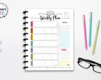 Weekly Planner Printable, Monday Start, INSTANT DOWNLOAD, CUTLINES,  Weekly Organizer, Half Page, 8.5x11, Classic Happy Planner, A4, A5
