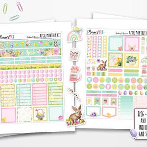 April Planner Stickers, Easter Planner Stickers, Spring Stickers, INSTANT DOWNLOAD, Printable, Monthly Weekly, FREE Silhouette Cricut Files