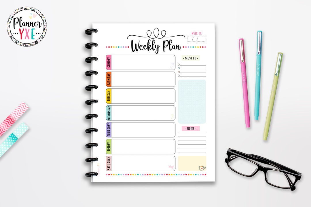 Weekly Planner Printable, Sunday Start, INSTANT DOWNLOAD, CUTLINES, Weekly Organizer, Half Page ...