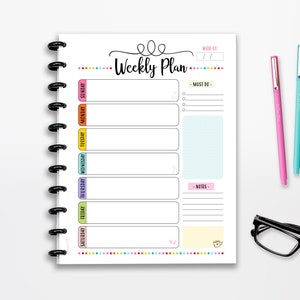 Weekly Planner Printable, Sunday Start, INSTANT DOWNLOAD, CUTLINES,  Weekly Organizer, Half Page, 8.5x11, Classic Happy Planner, A4, A5