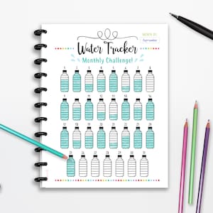 8 kopjes per dag watertracker, maandelijkse wateruitdaging, INSTANT DOWNLOAD, Planner Insert, volledige pagina, halve pagina, 8,5"x11", Happy Planner, A4, A5