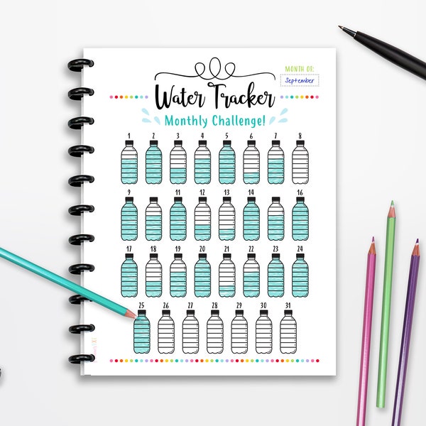 8 Cups a Day Water Tracker, Monthly Water Challenge, INSTANT DOWNLOAD, Planner Insert, Full Page, Half Page, 8.5"x11", Happy Planner, A4, A5