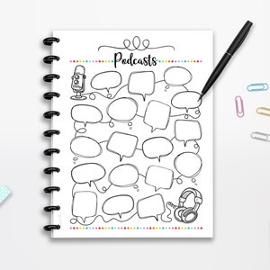 Podcast Tracker Planner Page, Podcast log, INSTANT DOWNLOAD, CUTLINES,  Half Page, 8.5x11, Classic Happy Planner, A4, A5, Printable Planner
