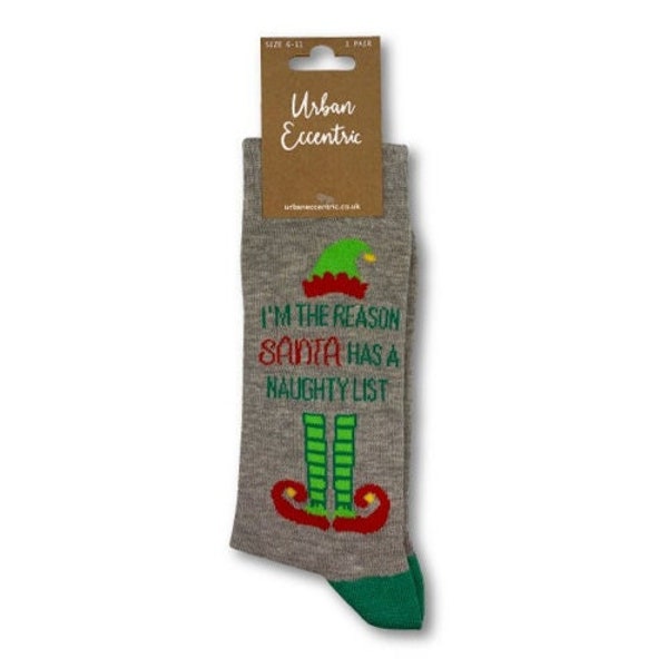 Elf Naughty List Christmas Socks | Christmas Stocking Gift Socks Idea | Unique Sock Designs | Small Xmas Presents | 1 Pair