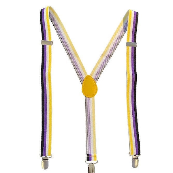 Non Binary Pride Flag Braces (Suspenders) | Fully Adjustable Elasticated Braces | 25mm Wide Suspenders | Non Binary Clothing Accessory