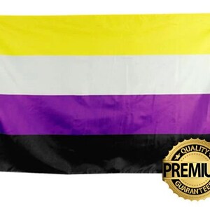 Non Binary Pride Flag | Large Premium Quality (5ft x 3ft) | Double Brass Grommets | Durable Stitching | UV Resistant Dyes