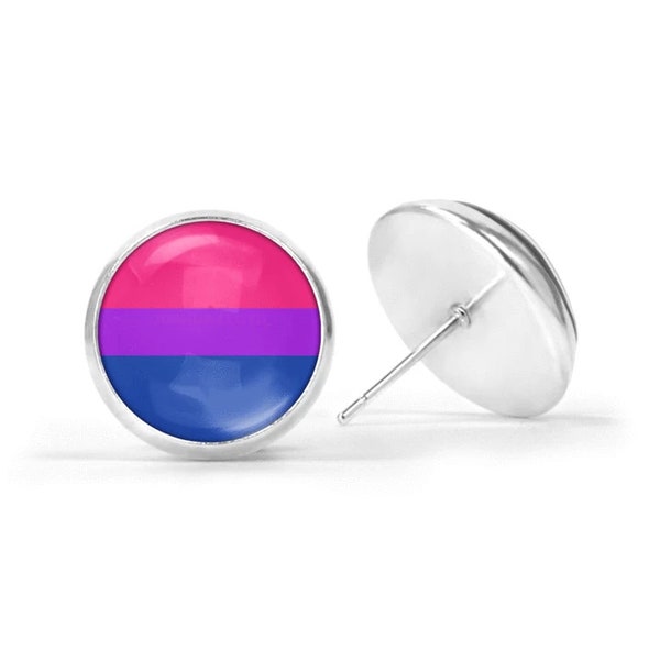 Bisexual Pride Flag Stud Earrings Pair | Subtle Bi Pride Studded Earrings | 15mm Wide With Butterfly Clasp | LGBTQ+ Accessory