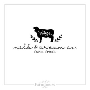 cow logo, milk logo, dairy logo, cream logo, farmhouse logo, farm logo, custom logo, hand drawn logo, premade logo, cottage logo