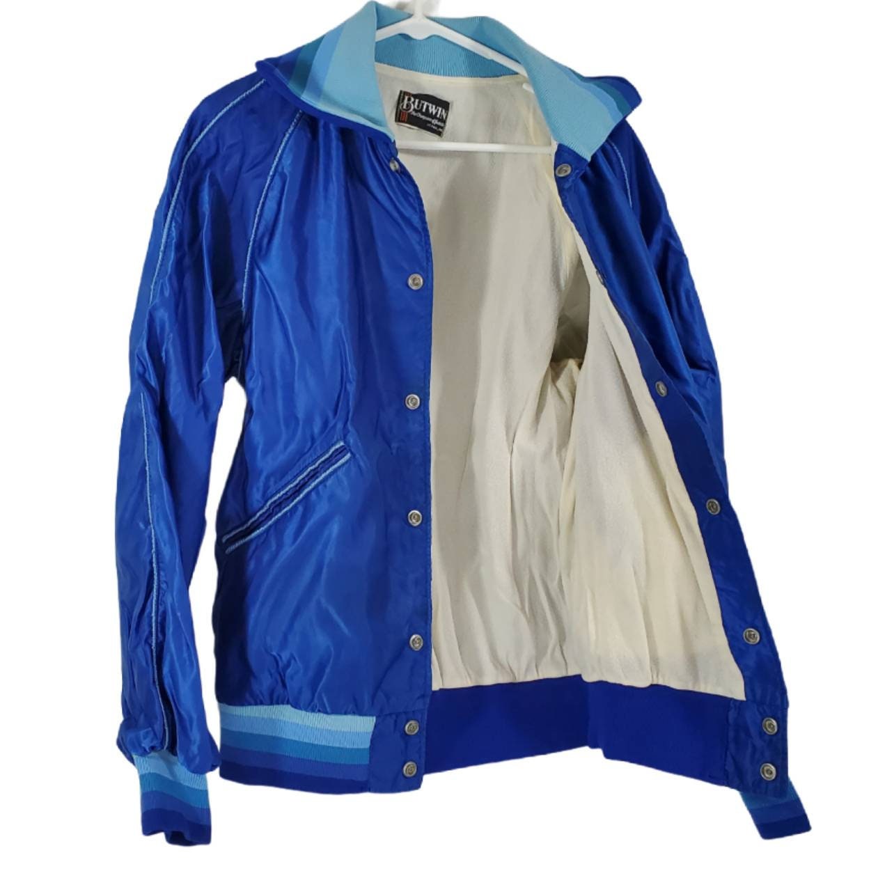 Butwin 80s Blue Vintage Satin Bomber Jacket Womens Size Medium - Etsy
