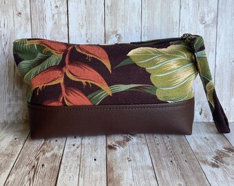 InterestPrint Hawaiian Tropical Leaves Womens Clutch Wallet Large Wristlet Zipper Clutch Large Travel Purse