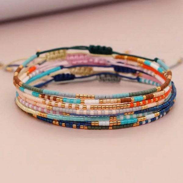 Colorful Seed Bead Bracelet, Miyuki Woven Boho Style Bracelet Minimalist Dainty Jewelry Mini Beads Bracelet, Friendship Bracelet